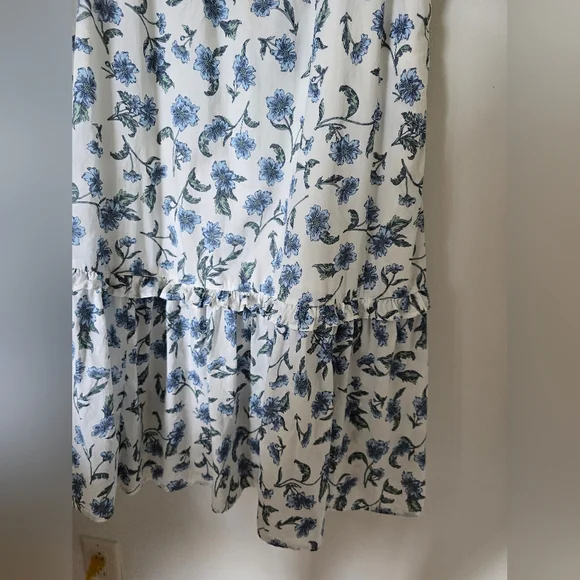 J. Crew Size 10 Womens White Blue Floral Cotton Sleeveless Maxi Dress - Picture 6 of 10